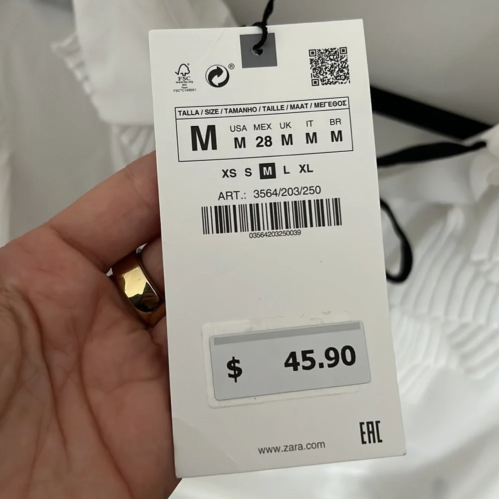 Zara White Tie Neck Blouse - Picture 3 of 3